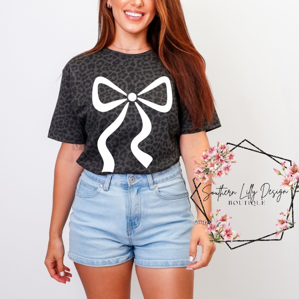 Chic Black Bow Leopard Graphic Tee